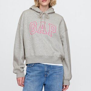 GAP Vintage Soft Crop Hoodie Heather Gray Logo Adult Unisex L